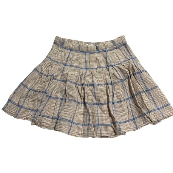 NWT Joie 2 Pc Set Cropped Long Sleeve Top Pleated Skirt Plaid Womens Medium Tan - Picture 12 of 16